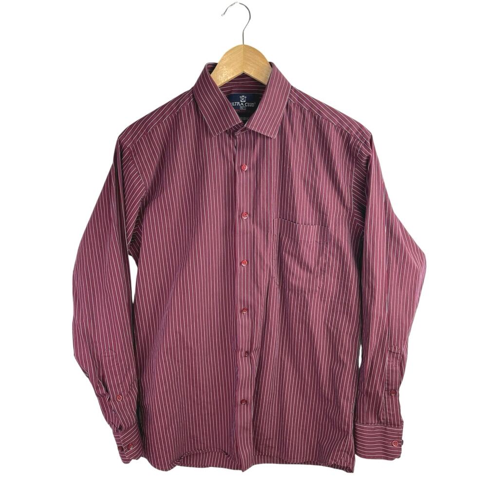 Ultra Club Charisma Red White Pinstripe Long Sleeve Button Up Dress Shirt 15 1/2